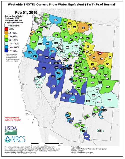 Snotel Data - February 1, 2016