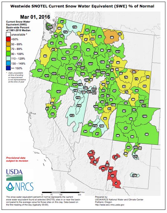 SnoTel Data - March 1, 2016