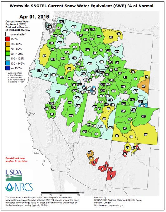 Snotel Data - April 1, 2016