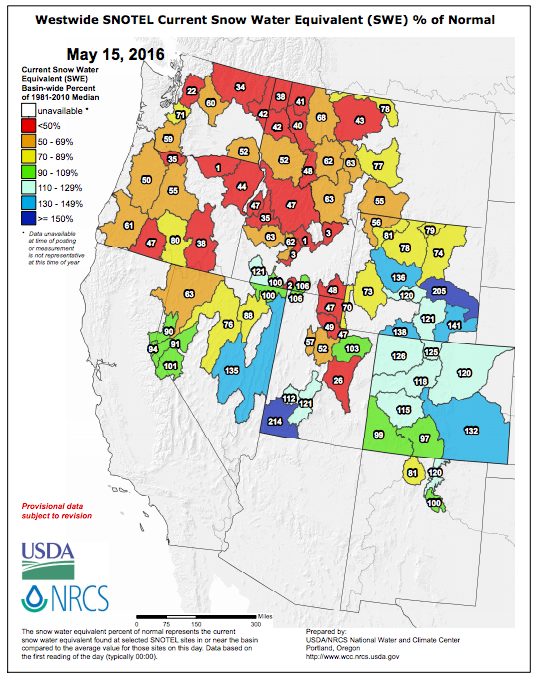 SNOTEL Data - May 15, 2016