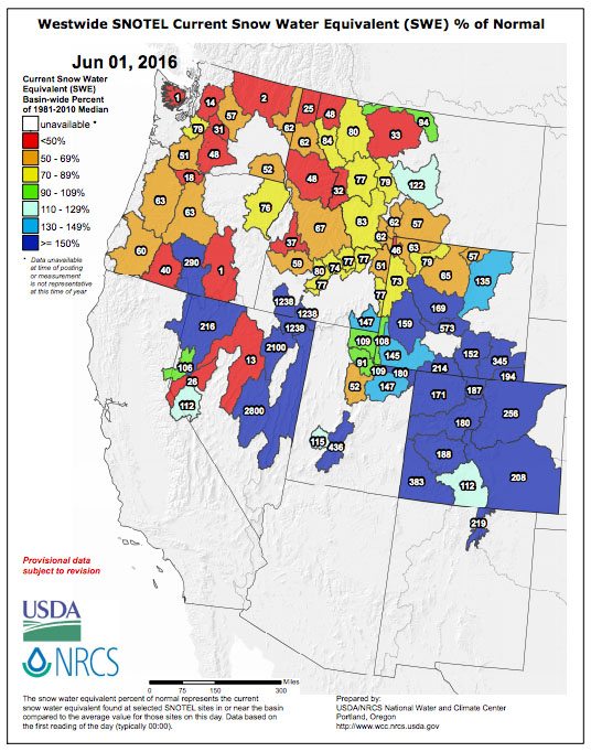 SNOTEL Data - June 1, 2016