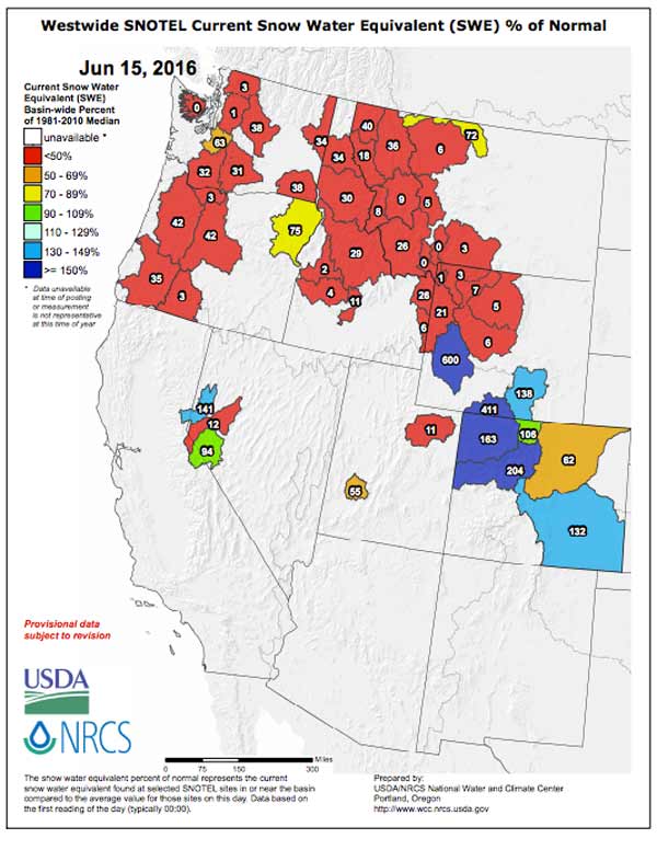 SNOTEL Data - June 15, 2016