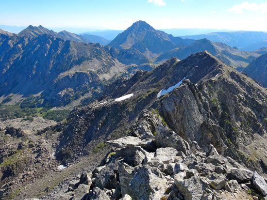 Looking down Follow The Swarm aka the East Ridge of Beehive Peak