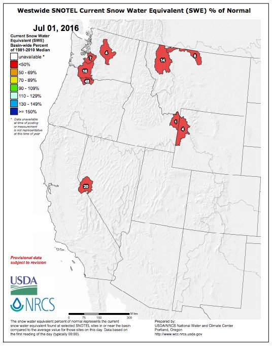 SNOTEL Data - July 1, 2016