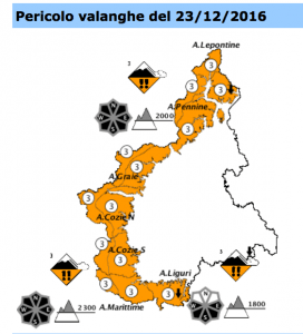 ARPA Piemonte Avalanche Forecast: 23 December 2016 | Screenshot