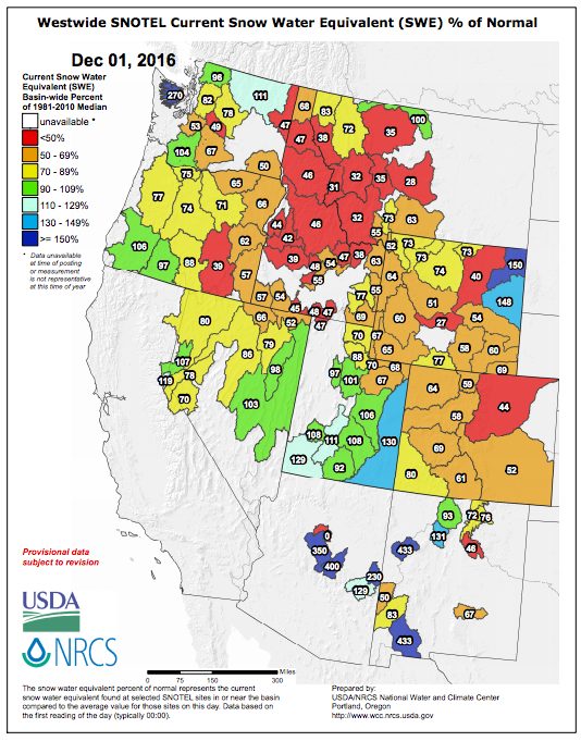 SNOTEL Data - December 1, 2016