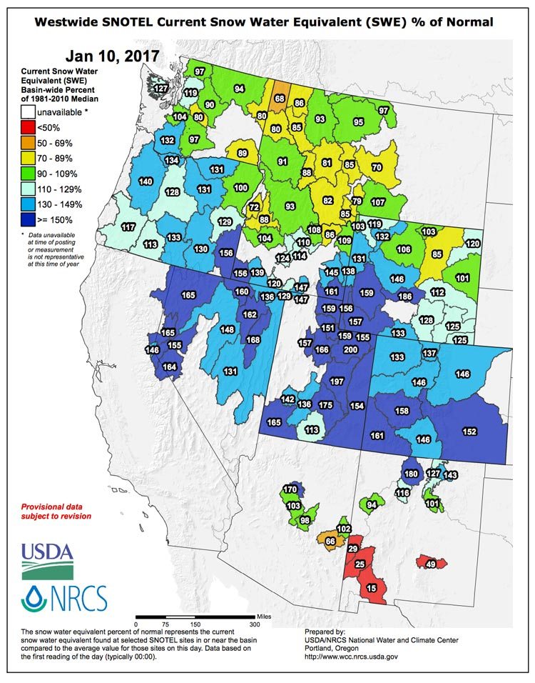 Snotel Data - January 10, 2017