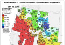 SNOTEL Data: The Current Western US Snowpack – SWE % Of Normal – January 15, 2018 Snotel Data - January 15, 2018