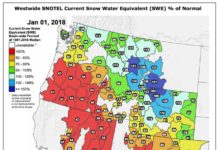 SNOTEL Data: The Current Western US Snowpack – SWE % Of Normal – January 1, 2018 Snotel Data - January 1, 2018