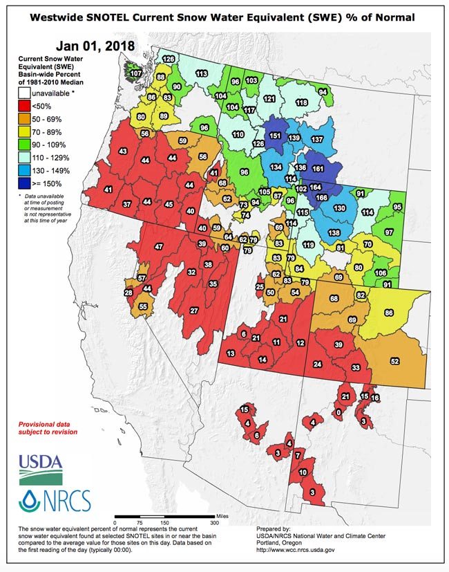 Snotel Data - January 1, 2018