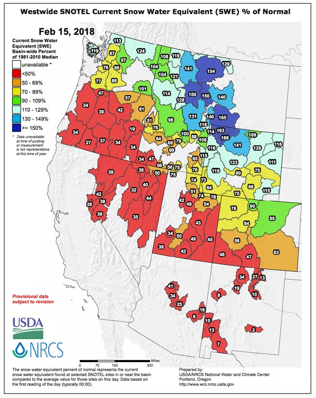 Snotel Data - February 15, 2018