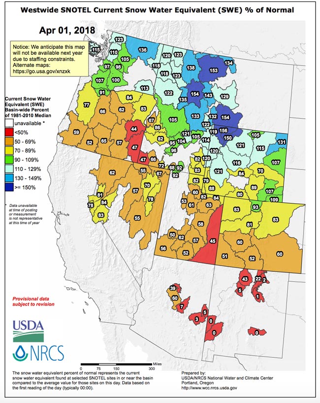 Snotel Data - April 1, 2018