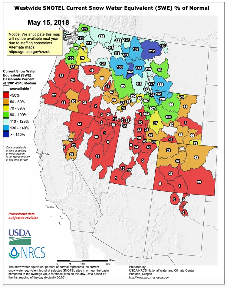 SNOTEL Data - May 15, 2018
