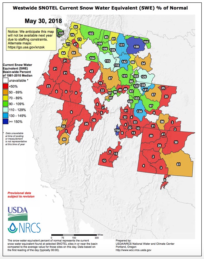 Snotel Data - May 30, 2018