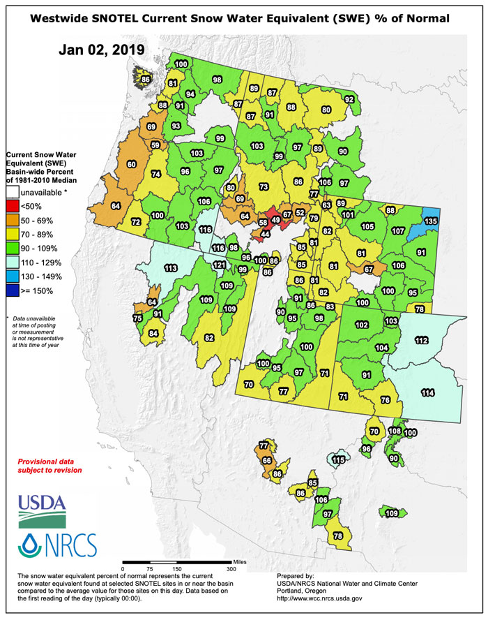 Snotel Data - January 2, 2019