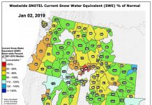 SNOTEL Data: The Current Western US Snowpack – SWE % Of Normal – January 2, 2019 Snotel Data - January 2, 2019